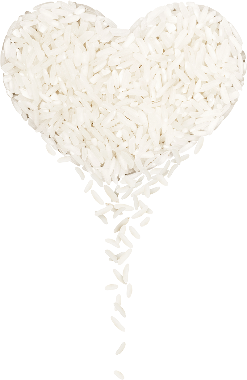 A photo of bulk rice formed into the shape of a heart.