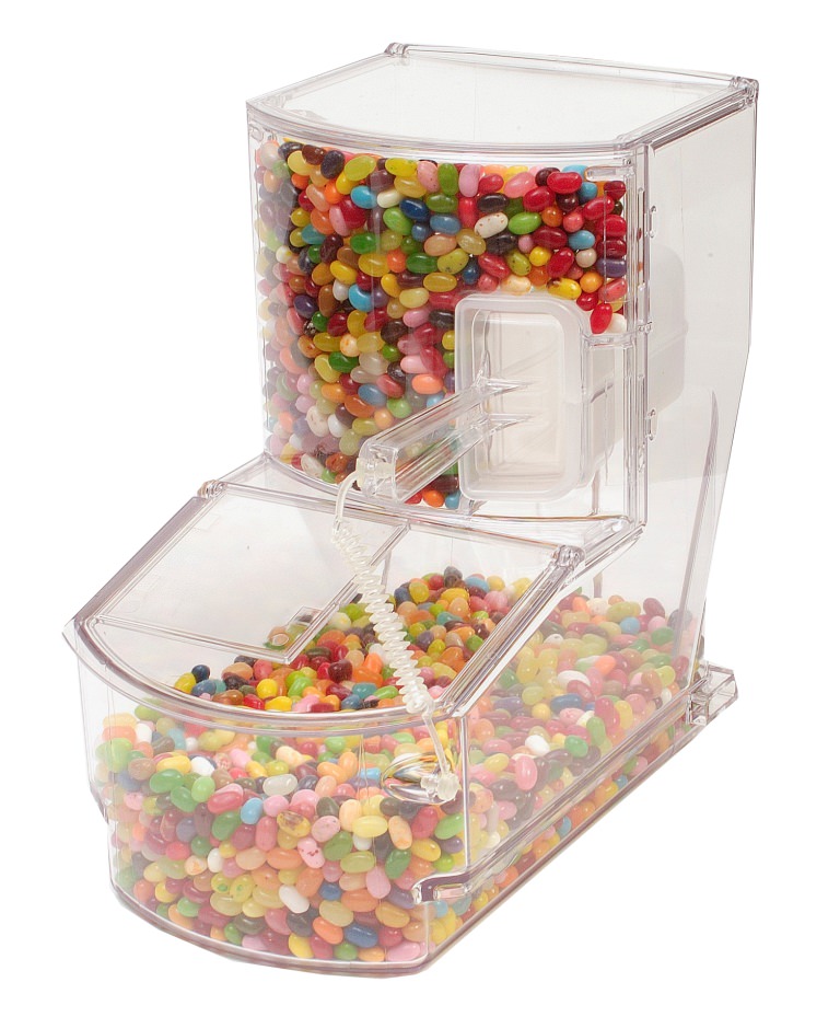 A photo of a scoop bin with candy inside.