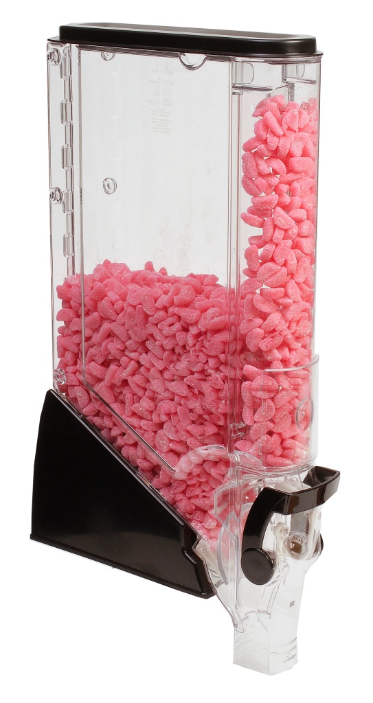 A photo of a gravity bin with candy inside.